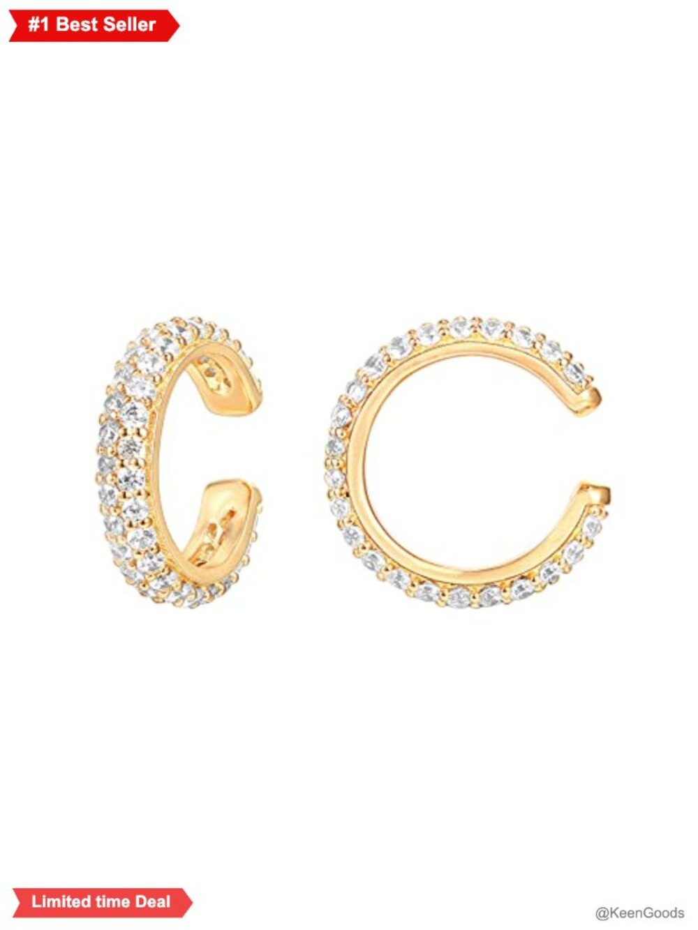 14K Gold Plated CZ Ear Cuff Earrings Clip On Cartilage